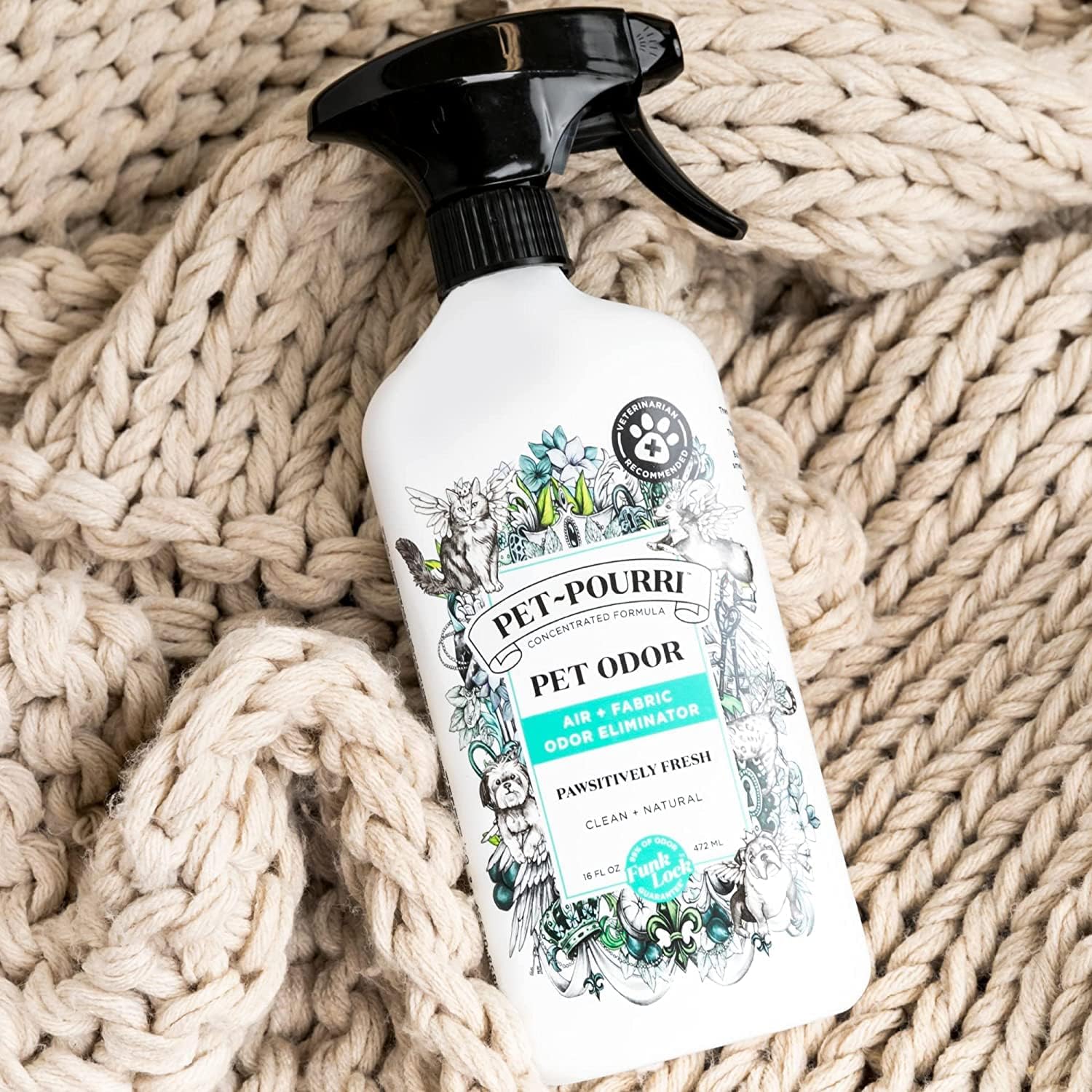 Pet-Pourri Pet Odor Air + Fabric Odor Eliminator Spray, Pawsitively Fresh, 16 Fl Oz