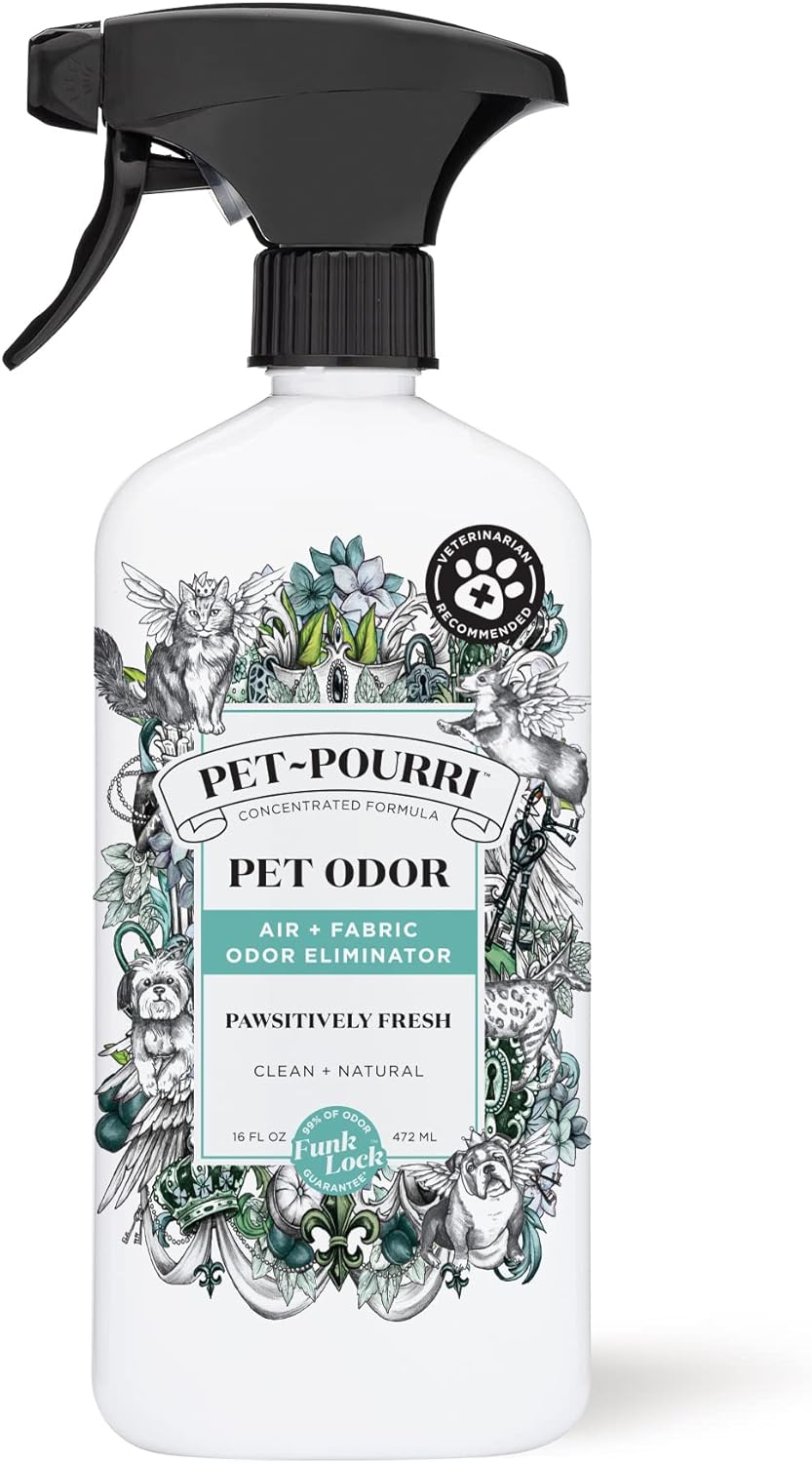Pet-Pourri Pet Odor Air + Fabric Odor Eliminator Spray, Pawsitively Fresh, 16 Fl Oz