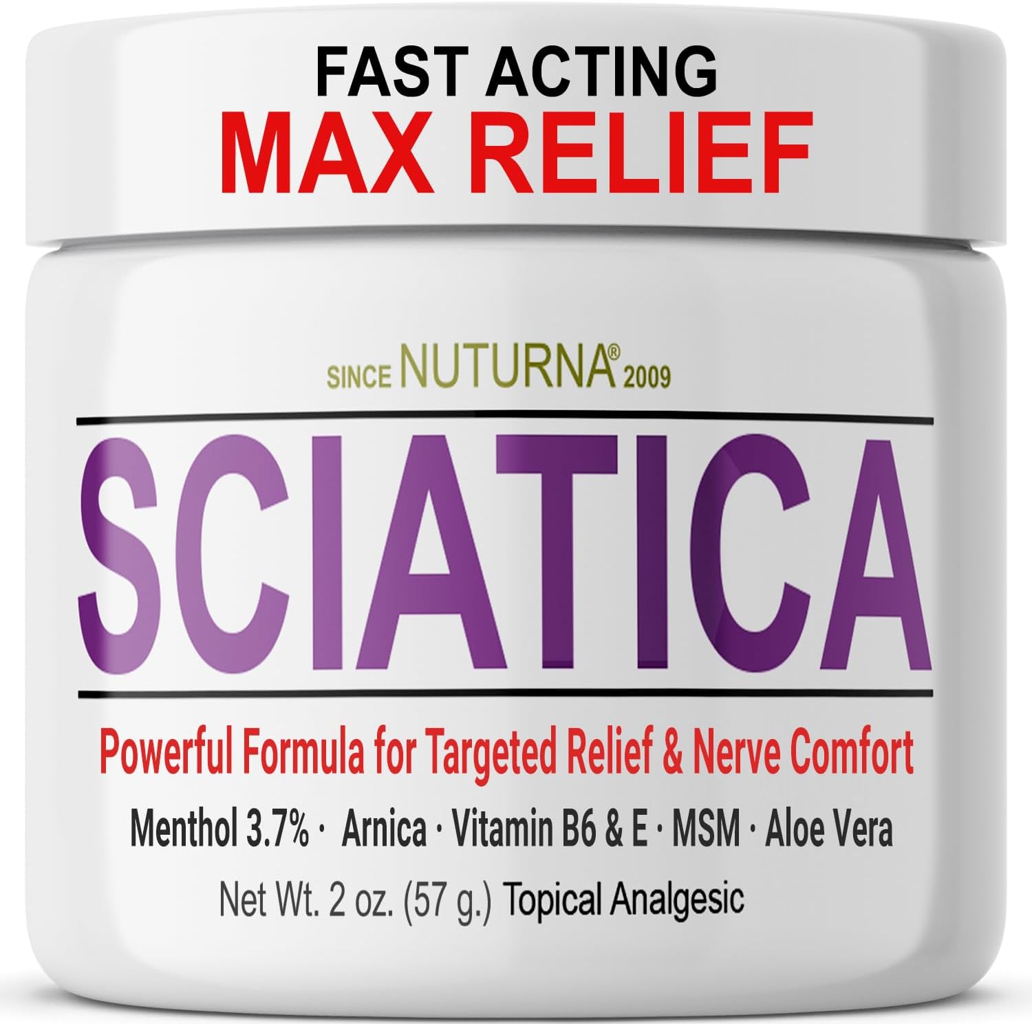 Sciatica Nerve Cream - Maximum Strength Comfort Cream for Feet, Hands, Legs, Toes, Back - Natural Ultra Strength Arnica, MSM, Menthol, Soothing Comfort, Large 8 Oz