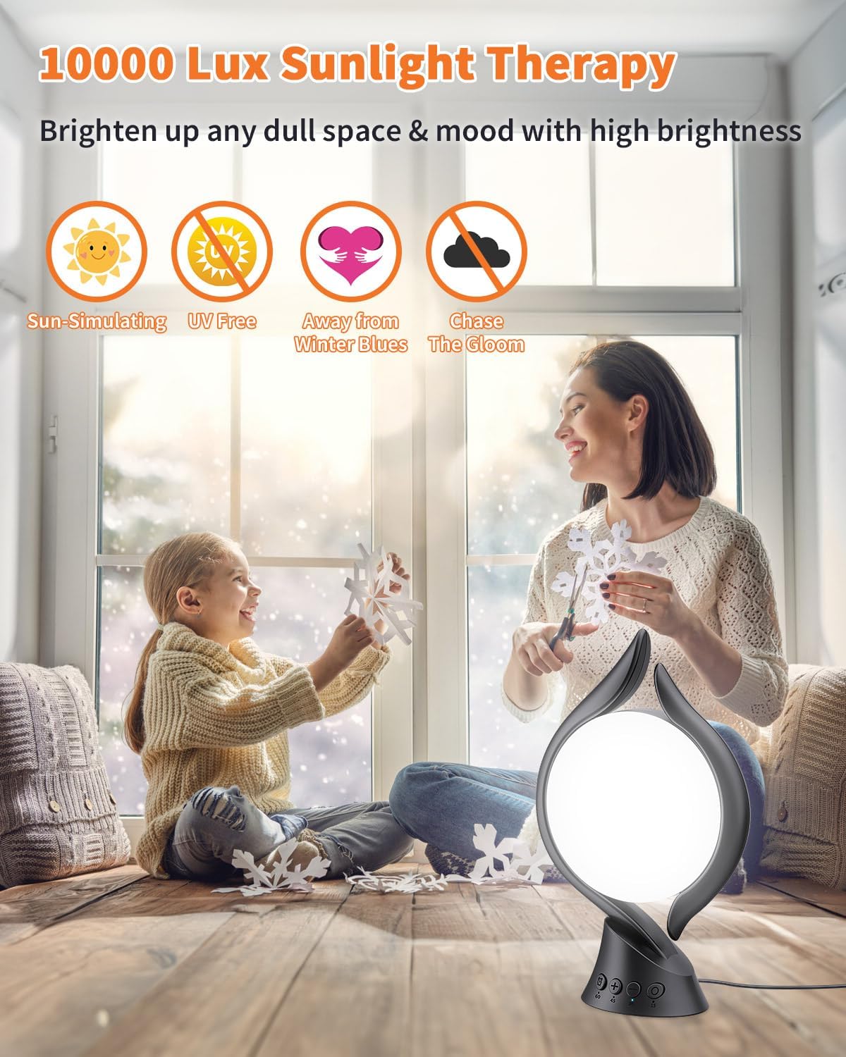 10000 Lux Light Therapy Lamp UV-Free Sun Light Therapy Lamp with Timer, Adjustable Bright Happy Mood Light Sad Light Therapy Lamp Vitamin D Lamp for Office Home Seasonal Winter Blues (Black)