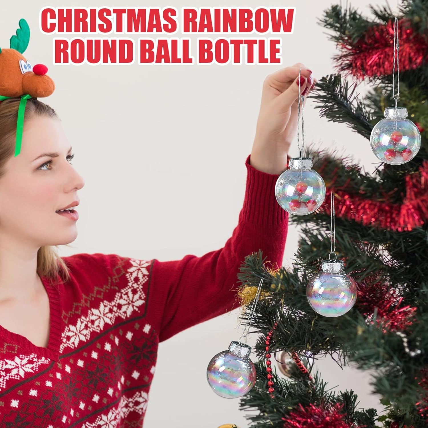 2.5 Inch Iridescent Ornaments Balls, 12Pcs Plastic Clear Christmas Balls Fill-able Mini Ornaments for Crafts Holiday Party Xmas Tree Decorations Home Decor