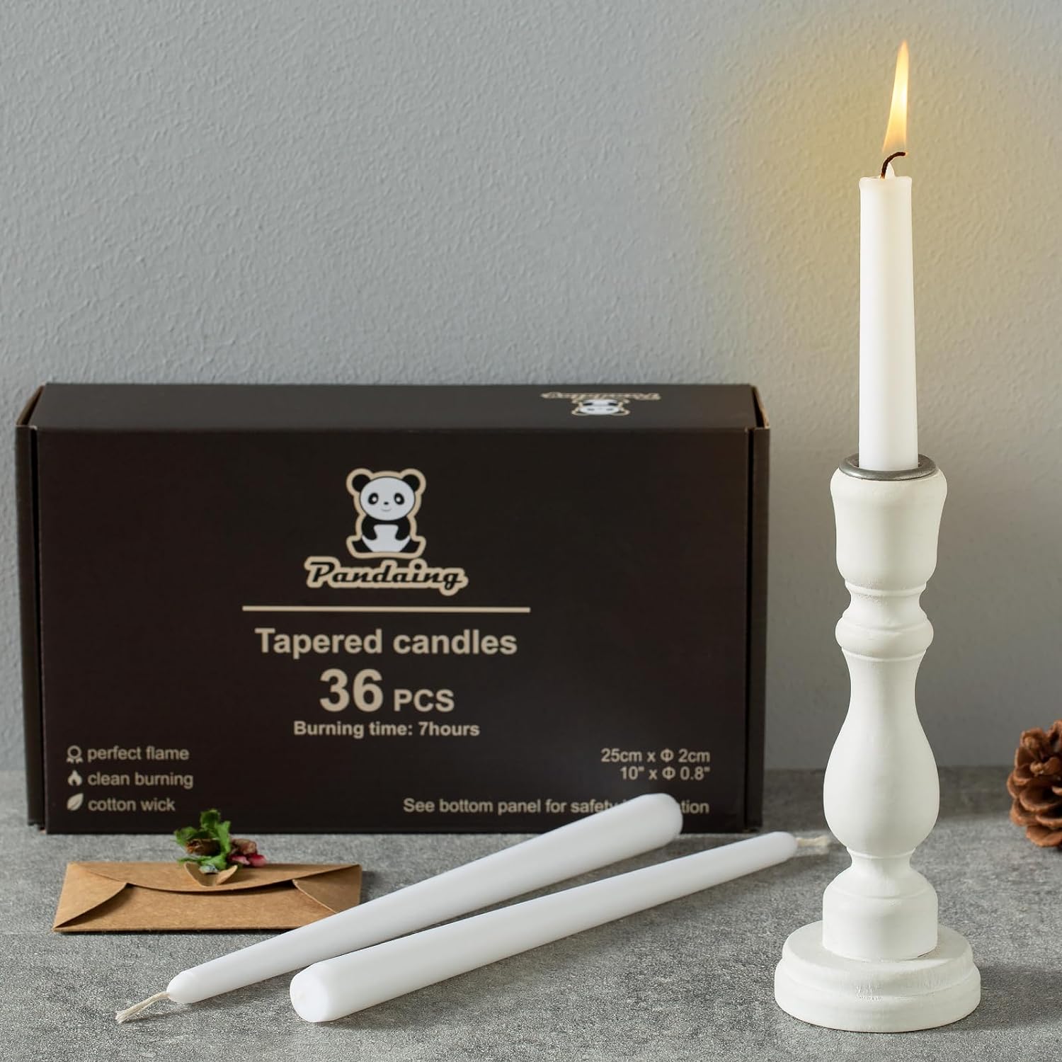 36 Pack White Taper Candles, 7-8 Hours Burn Time, Unscented, Smokeless and Dripless, 4/5 x 10 Inch Dinner Candle Set for Household, Wedding, Party and Home Décor Candlesticks