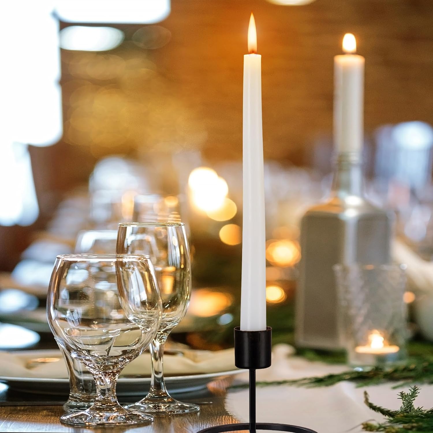 36 Pack White Taper Candles, 7-8 Hours Burn Time, Unscented, Smokeless and Dripless, 4/5 x 10 Inch Dinner Candle Set for Household, Wedding, Party and Home Décor Candlesticks
