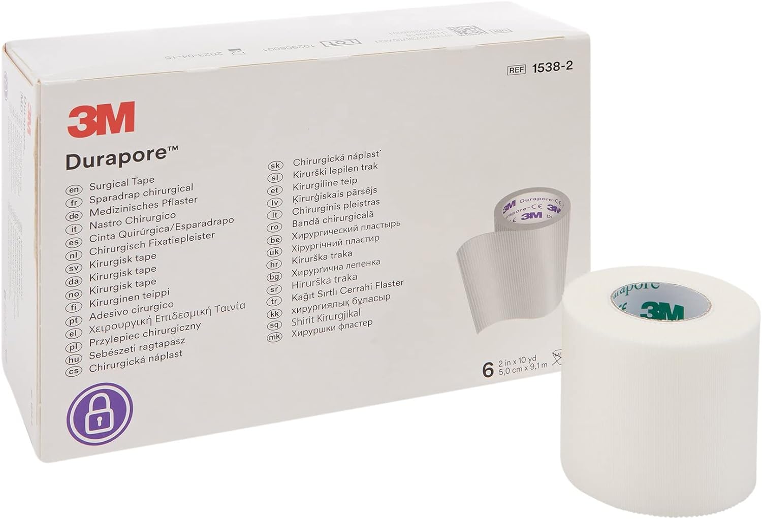 3M Health Care 1538-2 Durapore Surgical Tape, Standard Roll, Silk-Like, 10 yd. L x 2 W (Pack of 60)