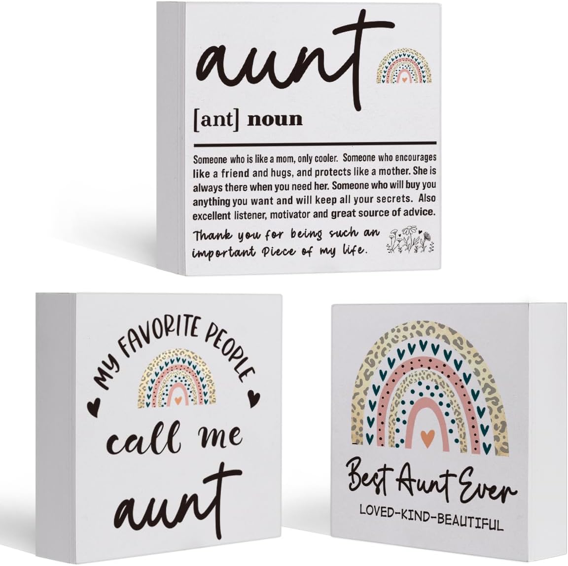 Aunt Gifts - Gifts for Aunt from Niece, Nephew, Best Aunt Ever Gifts, Birthday Gifts for Aunt, Auntie Gifts, Great Aunt Gifts Mothers Day for New Aunt Wood Signs Set of 3 Wooden Blocks Signs Decor