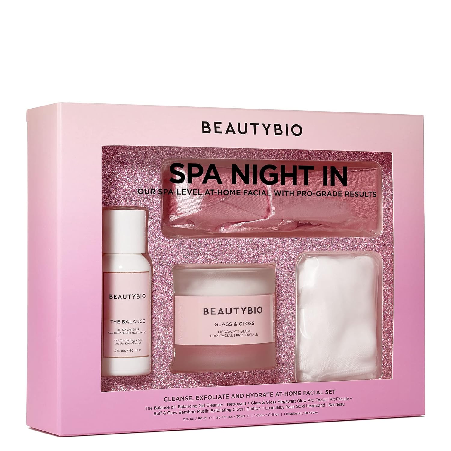 BeautyBio At Home Spa Facial For Glossy Smooth Skin. The Balance, Glass and Gloss, Exfoliating Cloth and Headband, 1 ct.