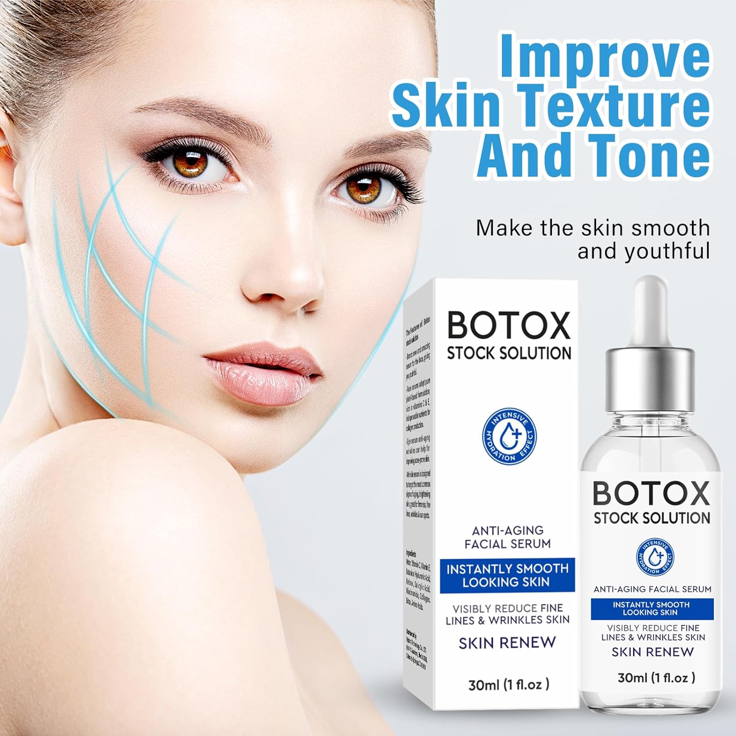 Botox Face Serum, Botox Stock Solution Facial Serum with Vitamin C  E, Instant Face Lift  Anti Aging Serum, Boost Skin Collagen, Reduce Fine Lines, Wrinkles, Plump Skin
