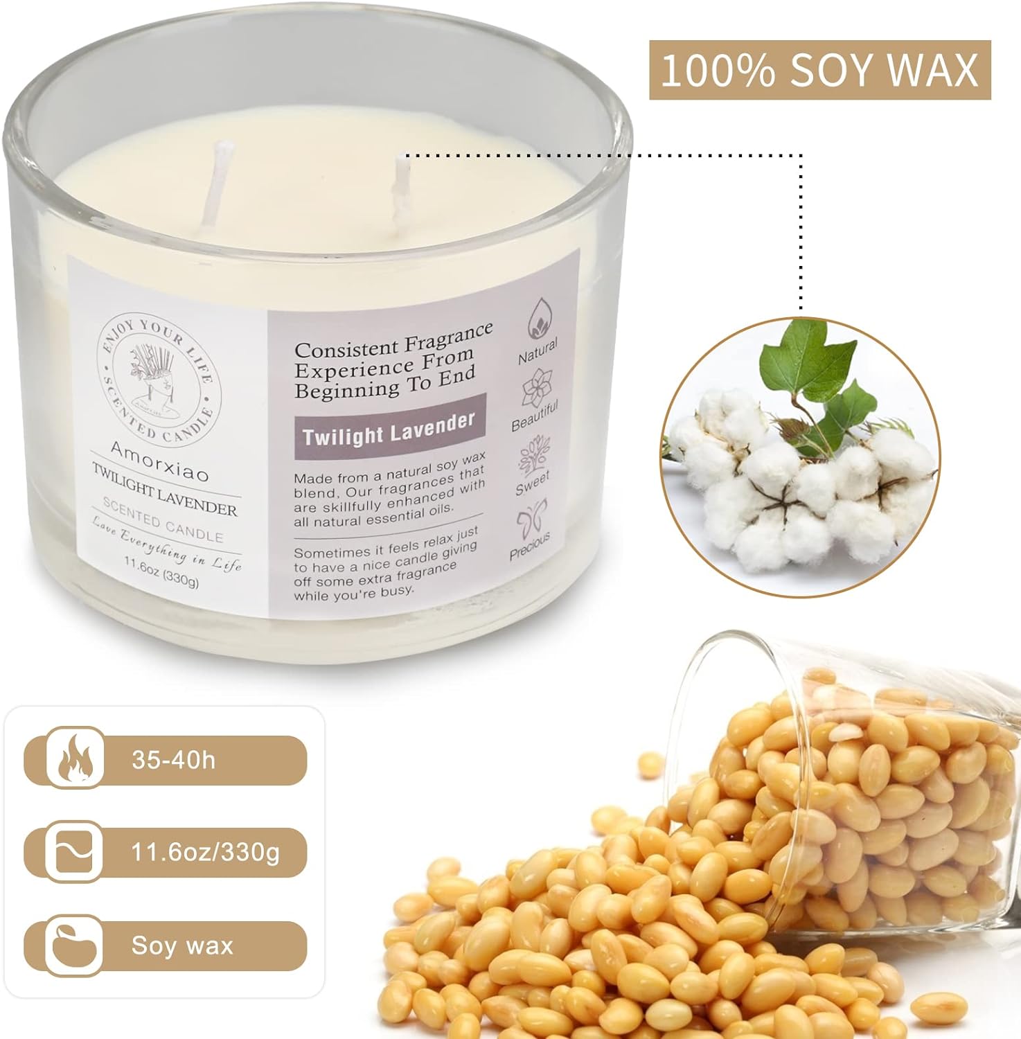 Candles for Home Scented, 3 Pack 3 Wick Large Jar Soy Candle, Bath and Body Works Candles，40.2 oz 300 Hour Long Lasting Candles,Lavender  Sage  Apple Cinnamon Aromatherapy Candle Gift Set