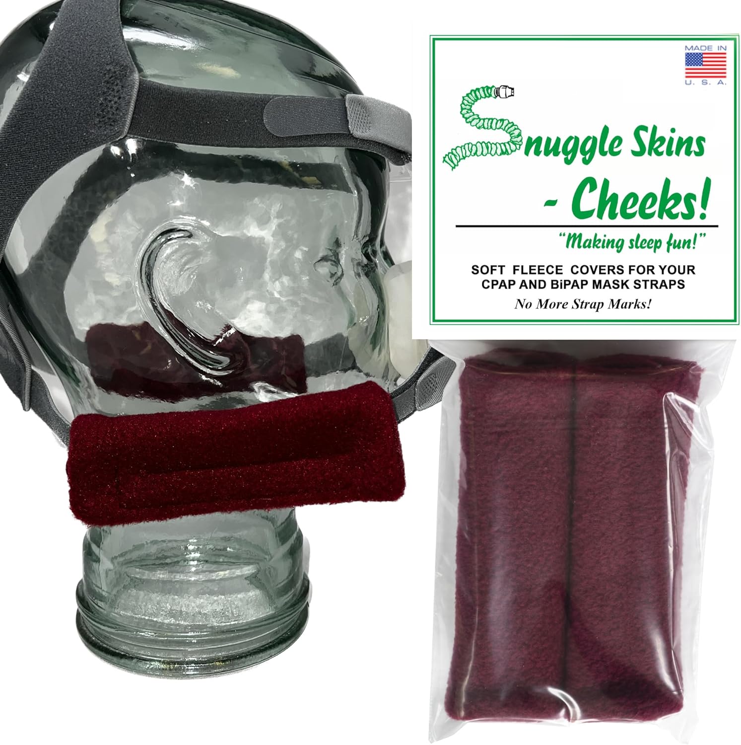 CPAP Strap Covers - Made in The USA - 2-Layered Fleece CPAP Strap Cushions for CPAP Mask Straps - CPAP Headgear Strap Covers for Skin Protection, Soft CPAP Mask Strap Cover (Burgundy)