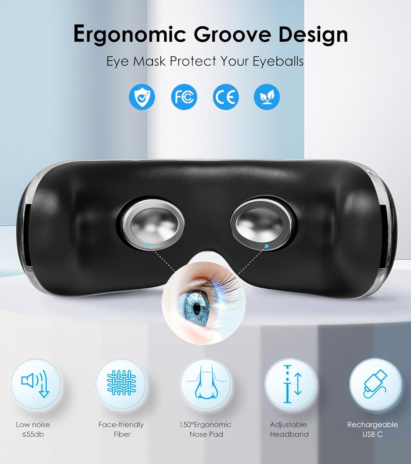 Eye Massager with Heat and Cooling for Migraines, Dry Eyes, and Eyestrain - Heated Eye Massager Mask Massage Pressure Points for Relaxation - Gifts for Women and Men (Black)