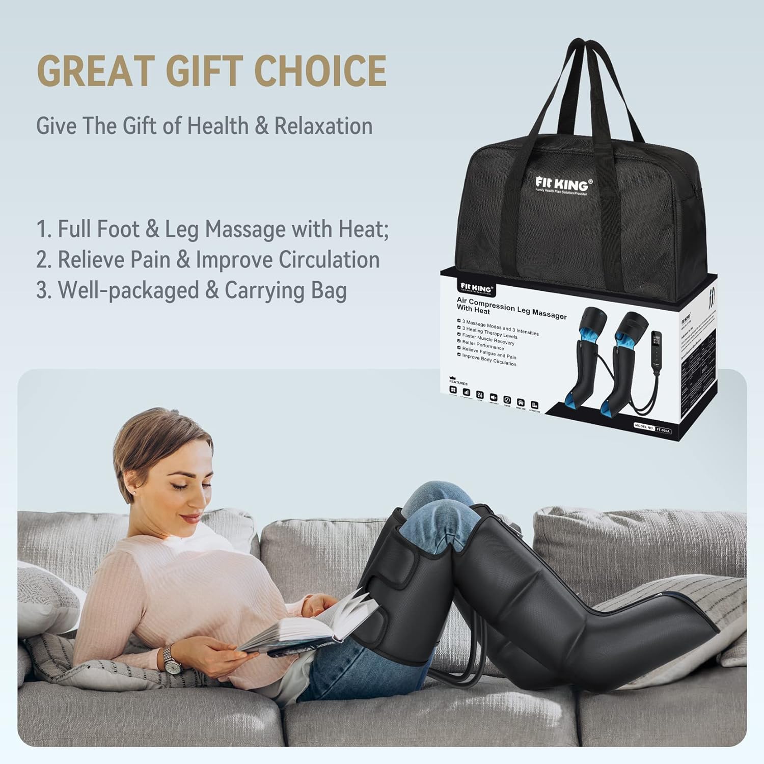 FIT KING Leg Massager with Heat for Circulation Upgraded Full Leg and Foot Compression Boots Massager to Relieve Pain, Swelling, Edema, RLS- Built-in Pressure Sensor  LCD Display- FSA HSA Eligible