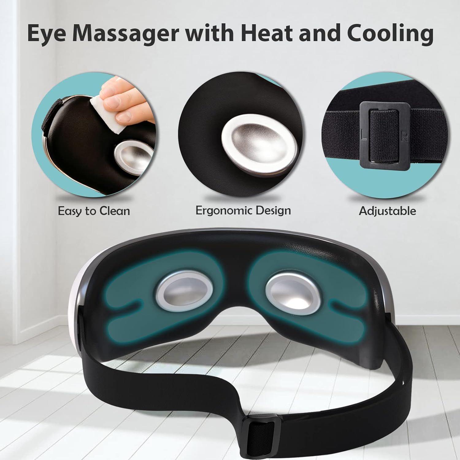 fmlave Eye Massager with Heat and Cooling for Migraines, Dry Eyes, Dark Circles, Rechargeable Bluetooth Music Heated Eye Mask Massager Improve Sleeping - Great Gifts for Woman and Man (White)