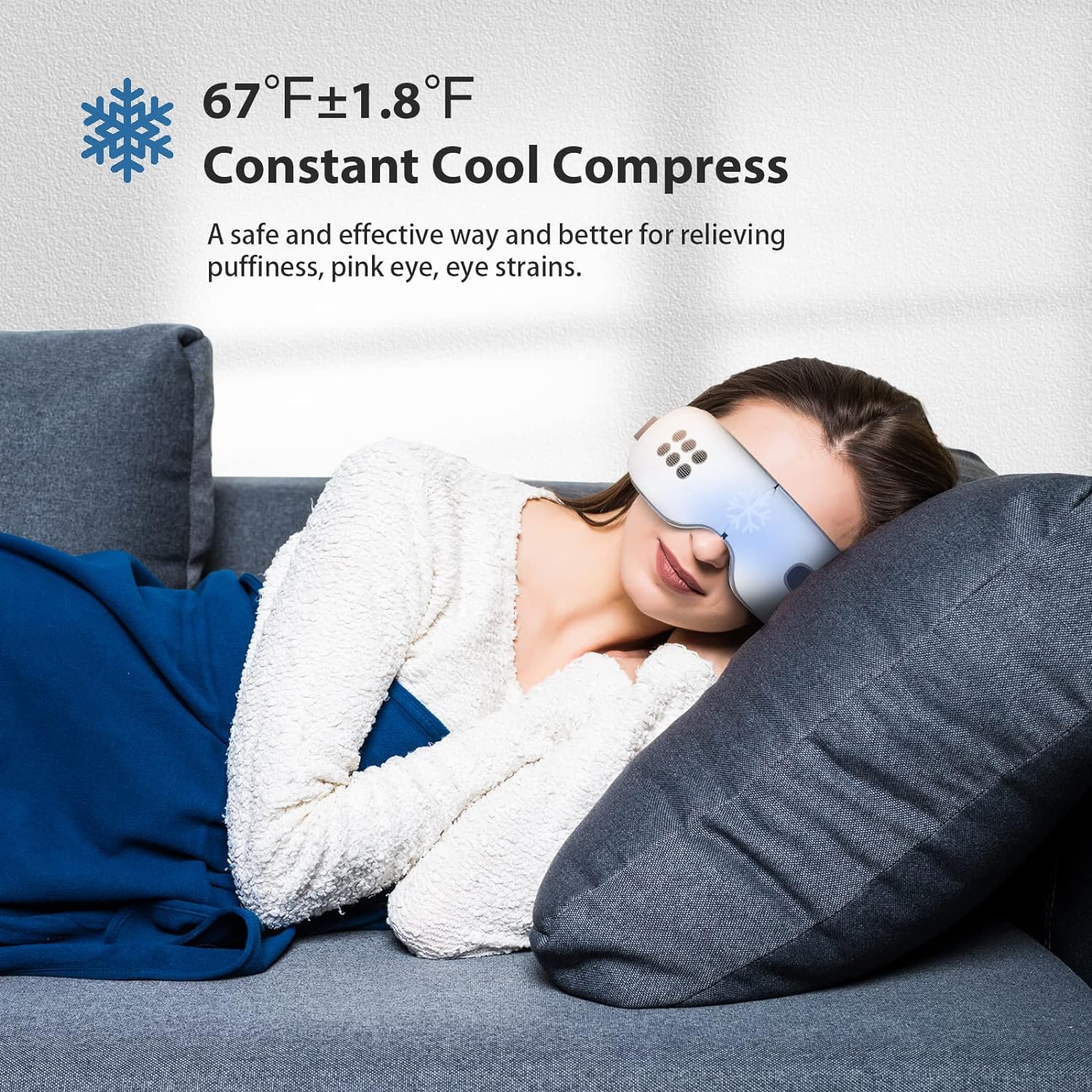 fmlave Eye Massager with Heat and Cooling for Migraines, Dry Eyes, Dark Circles, Rechargeable Bluetooth Music Heated Eye Mask Massager Improve Sleeping - Great Gifts for Woman and Man (White)