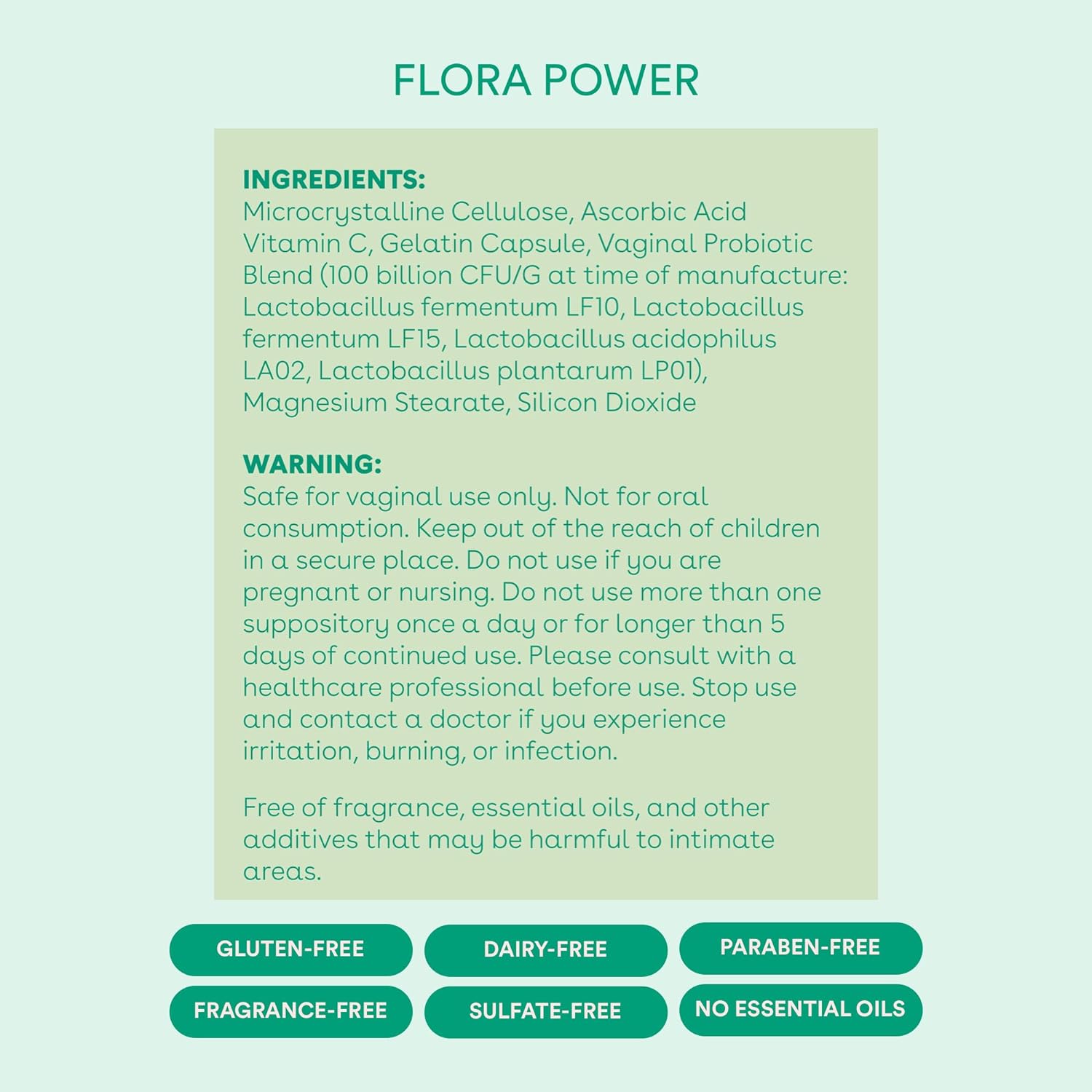Love Wellness Flora Power  Good Girl Probiotics | Vaginal Suppositories  Prebiotics for Women | Supports pH Balance  Fresh Odor | Fast-Acting Probiotic Strains  Vitamin C for Feminine Health