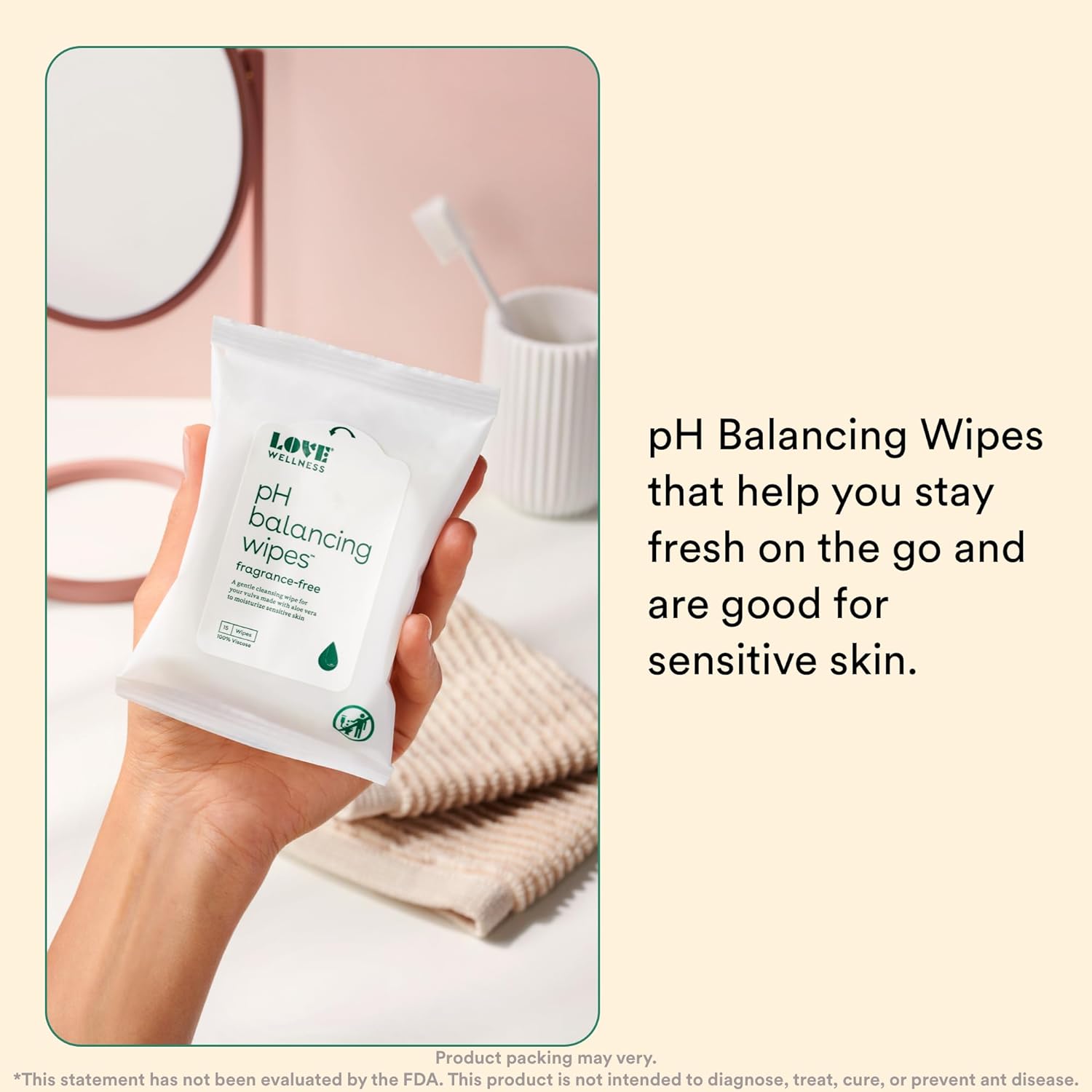 Love Wellness pH Balancing Wipes for Women | Feminine Hygiene for Cleansing with Aloe Vera | Fragrance-Free Intimate Health | Moisturizing, Soothing  Calming for Sensitive Skin | Travel Size | 3-Pack