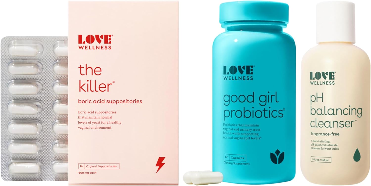 Love Wellness The Killer, Good Girl Probiotics, pH Balancing Cleanser | Boric Acid Suppositories, Vaginal Prebiotics, Feminine Wash for Women | Hygiene Products for Urinary Tract Health  Odor Control