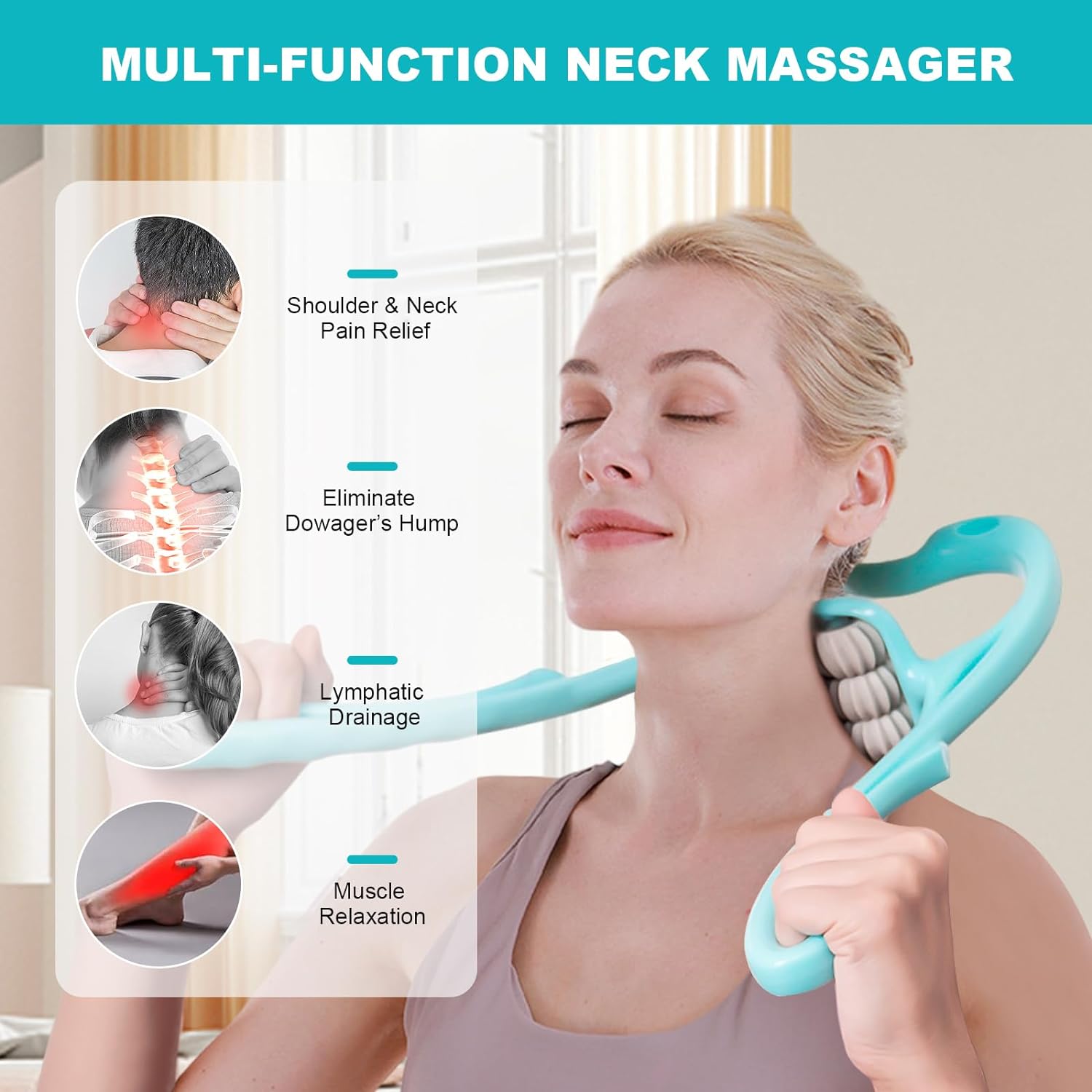 Neck Massager with 6 Ball Massage Points Handheld Manual Roller Massager Tool for Neck, Back, Shoulders, Waist and Legs Deep Tissue