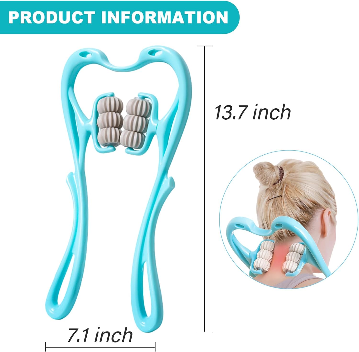 Neck Massager with 6 Ball Massage Points Handheld Manual Roller Massager Tool for Neck, Back, Shoulders, Waist and Legs Deep Tissue
