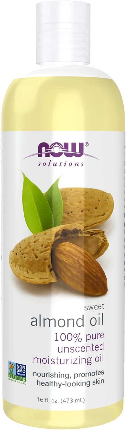 NOW Solutions, Sweet Almond Oil, 100% Pure Moisturizing Oil, Promotes Healthy-Looking Skin, Unscented Oil, 16-Ounce,Package may vary