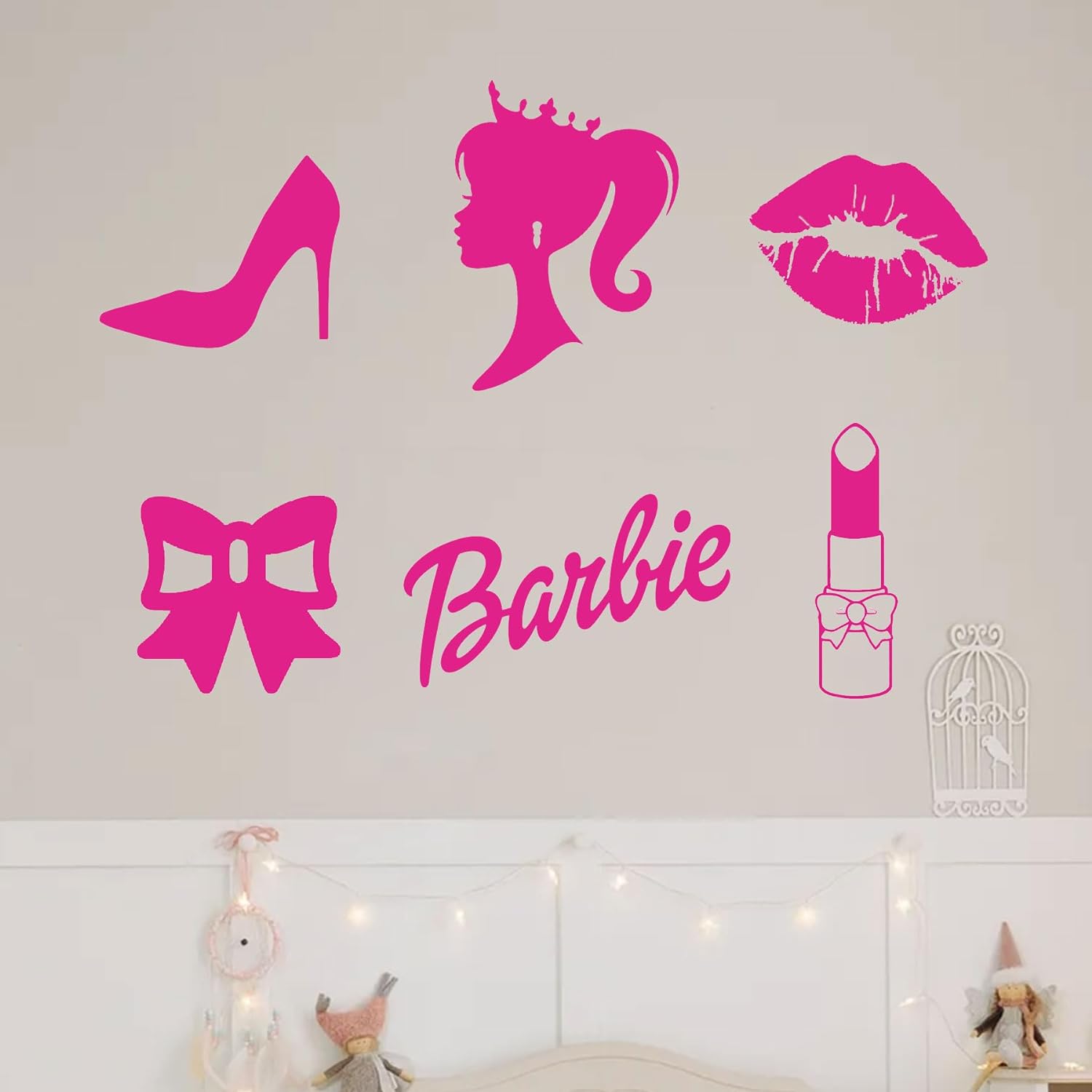 Peel and Stick Wall Decals for Girls Bedroom, Pink Princess Vinyl Wall Stickers for Living Room
