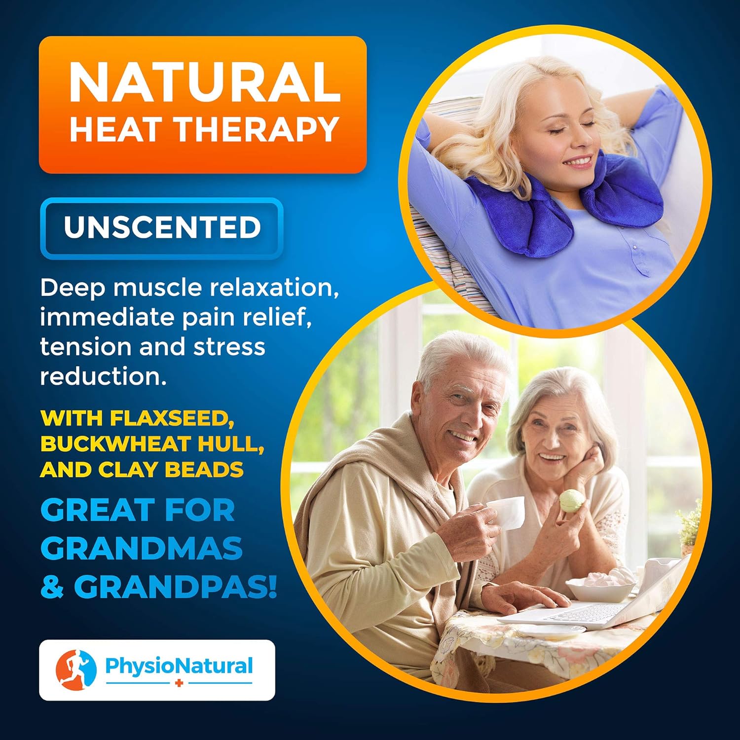 PhysioNatural Microwavable Heating Pad with Natural Herbal Aromatherapy - for Instant Relief and Relaxation in Cases of Muscle Pain, Tension and Stress, Aches, Spasm, Stiffness, Migraines, Headaches