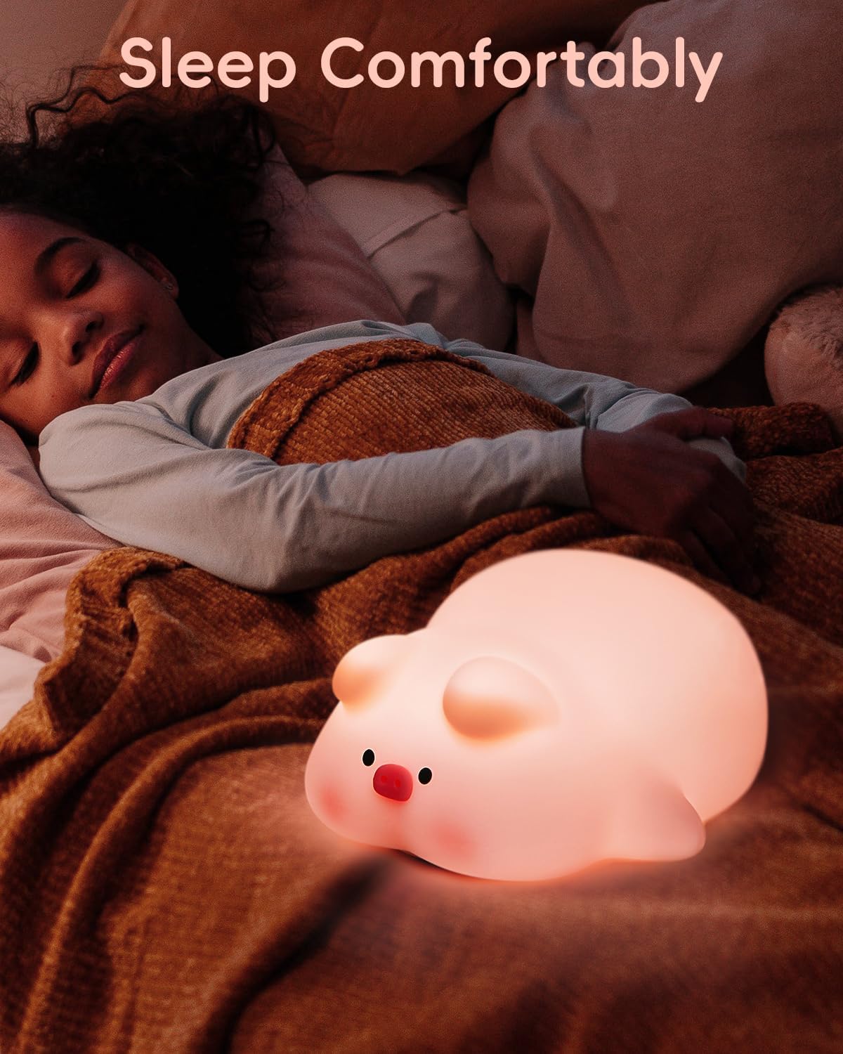 Piggy Night Light for Kids,Silicone Piggy Cute Lamp,3 Level Dimmable Kids Night Light,30 Minutes Timer Nightlight for Kids Room, Rechargable Bedside Touch Baby Night Light, Soft Kids Lamp