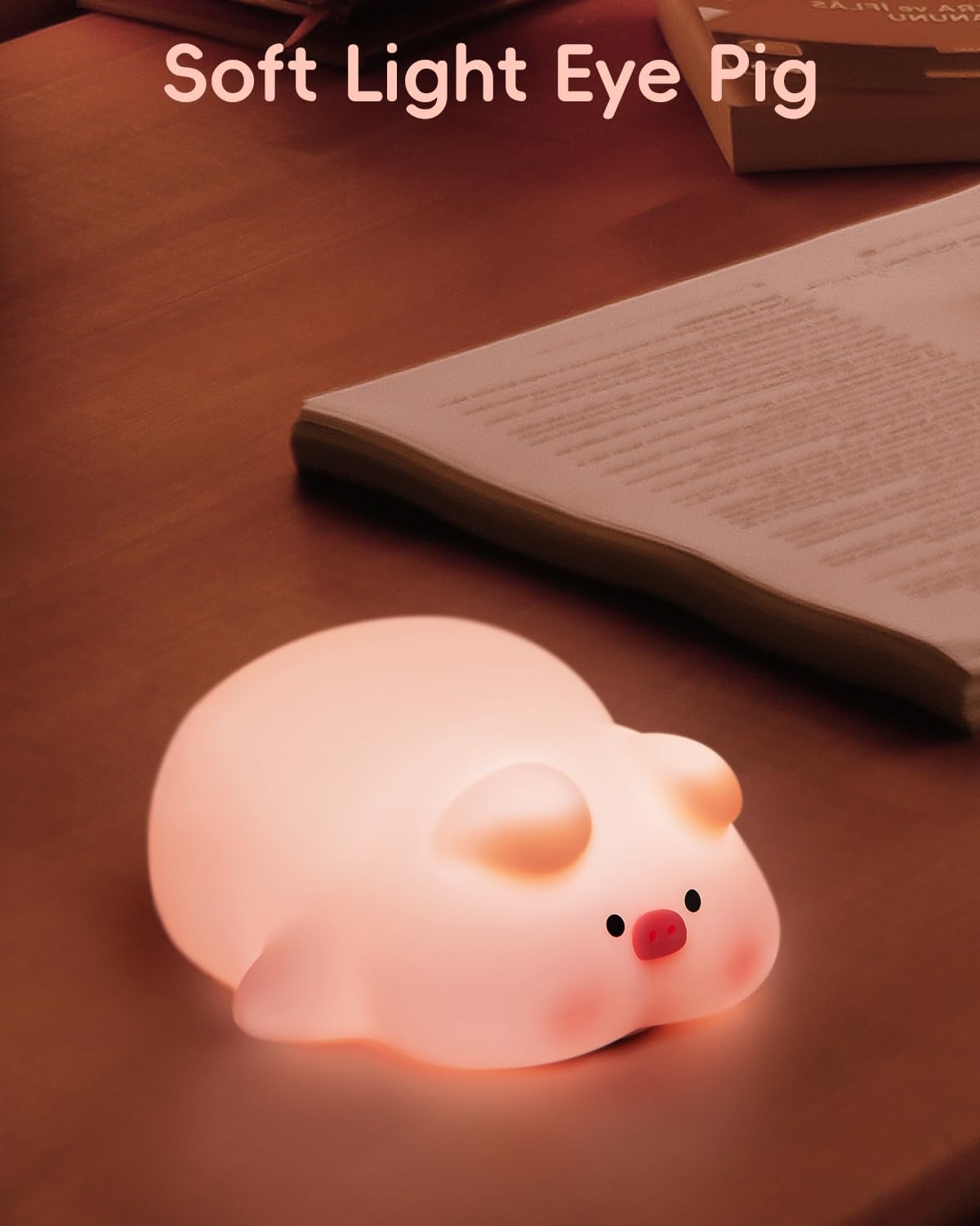 Piggy Night Light for Kids,Silicone Piggy Cute Lamp,3 Level Dimmable Kids Night Light,30 Minutes Timer Nightlight for Kids Room, Rechargable Bedside Touch Baby Night Light, Soft Kids Lamp