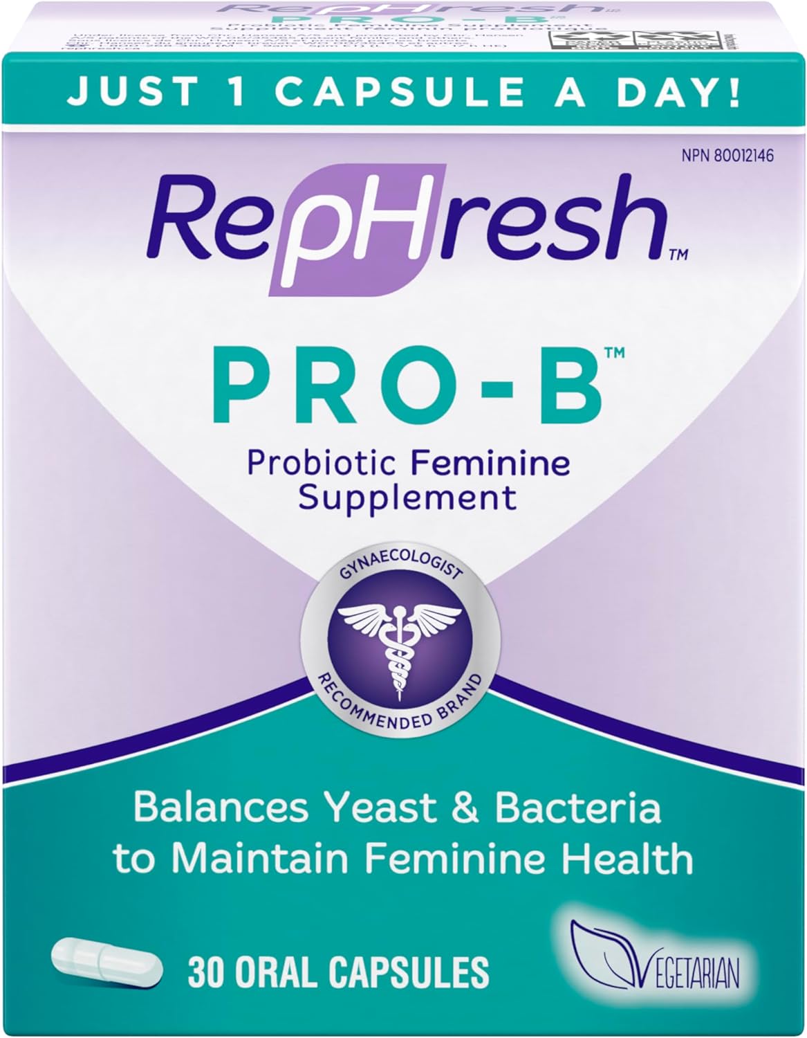 RepHresh Pro-B Probiotic Supplement for Women, 30 Oral Capsules