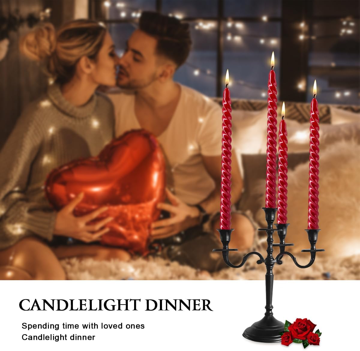 Taper Candles,True Dripless Taper Candles Set of 4,Elegant 10 inch Red Glossy Metal Style Candle Sticks for Home Decor,Dinner,Wedding