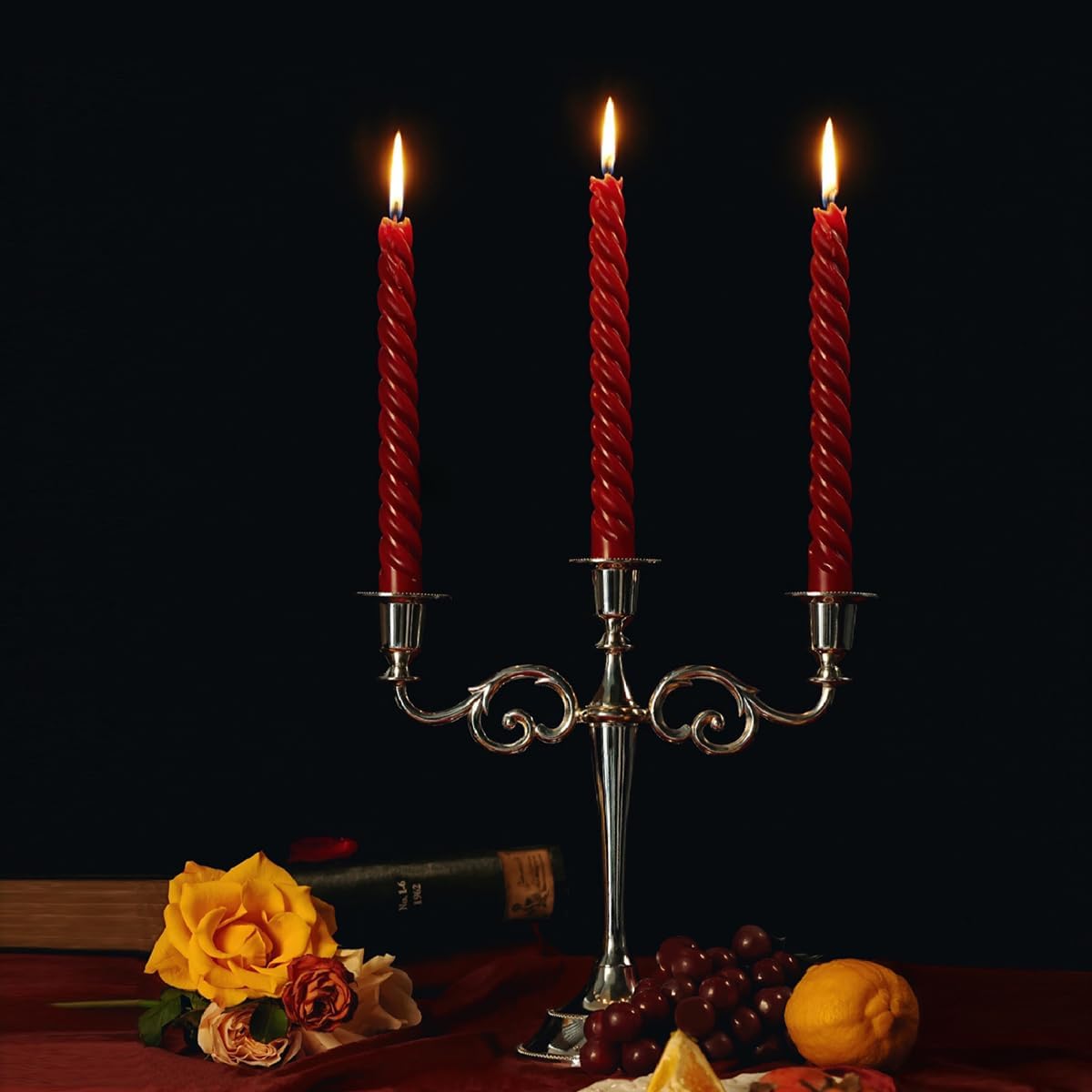 Taper Candles,True Dripless Taper Candles Set of 4,Elegant 10 inch Red Glossy Metal Style Candle Sticks for Home Decor,Dinner,Wedding