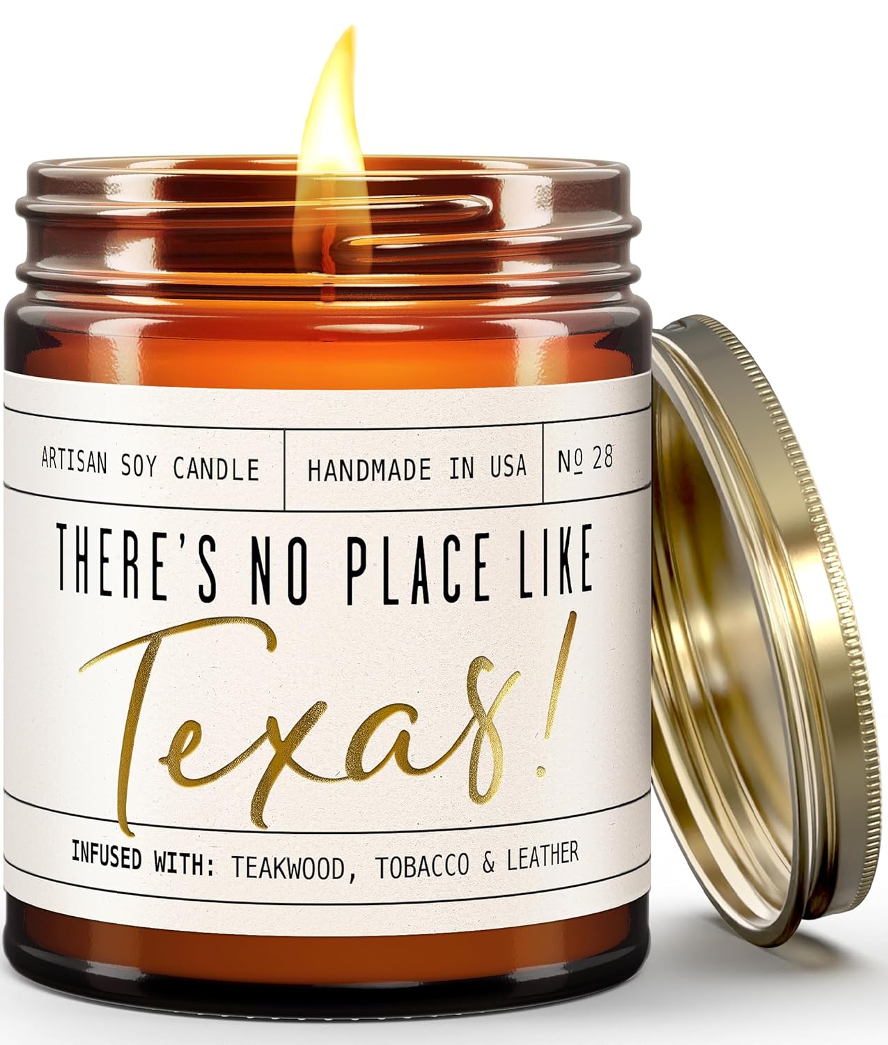 Texas Gifts, Texas Decor for Home - Theres No Place Like Texas Candle, w/Teakwood, Tobacco  Rich Leather I Texas Souvenirs I Texas State Gifts I 9oz Jar, 50Hr Burn, USA Made