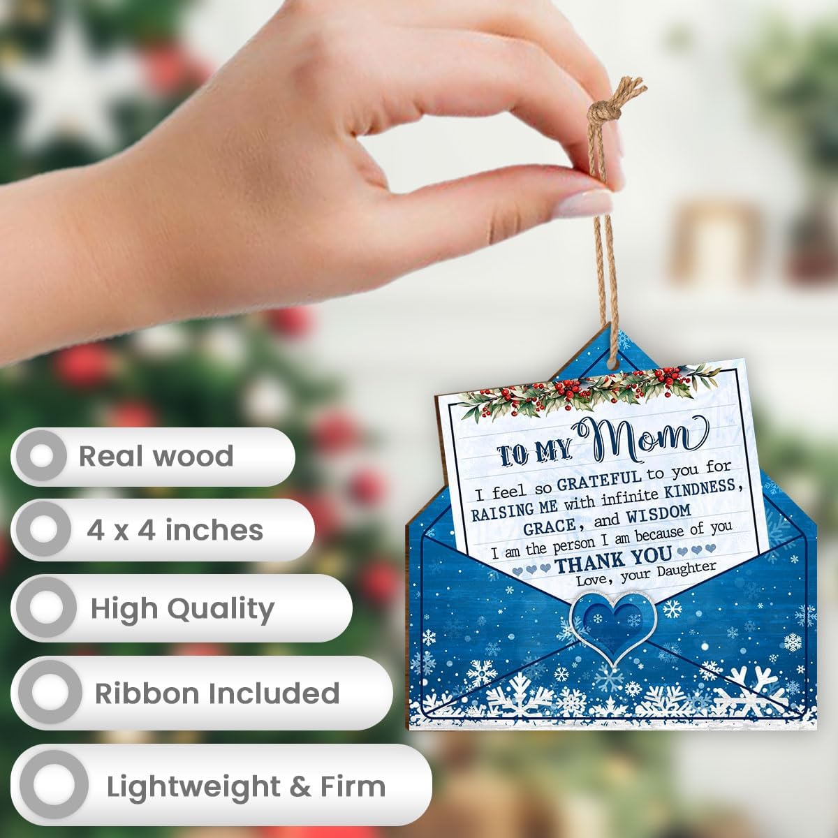 to My Mom from Daughter Ornament, Unique Gifts for Mom from Daughter, Thank You Gifts for Mom, I Love You Mom Daughter Gift Ideas, Letter to Mom Wooden Ornament