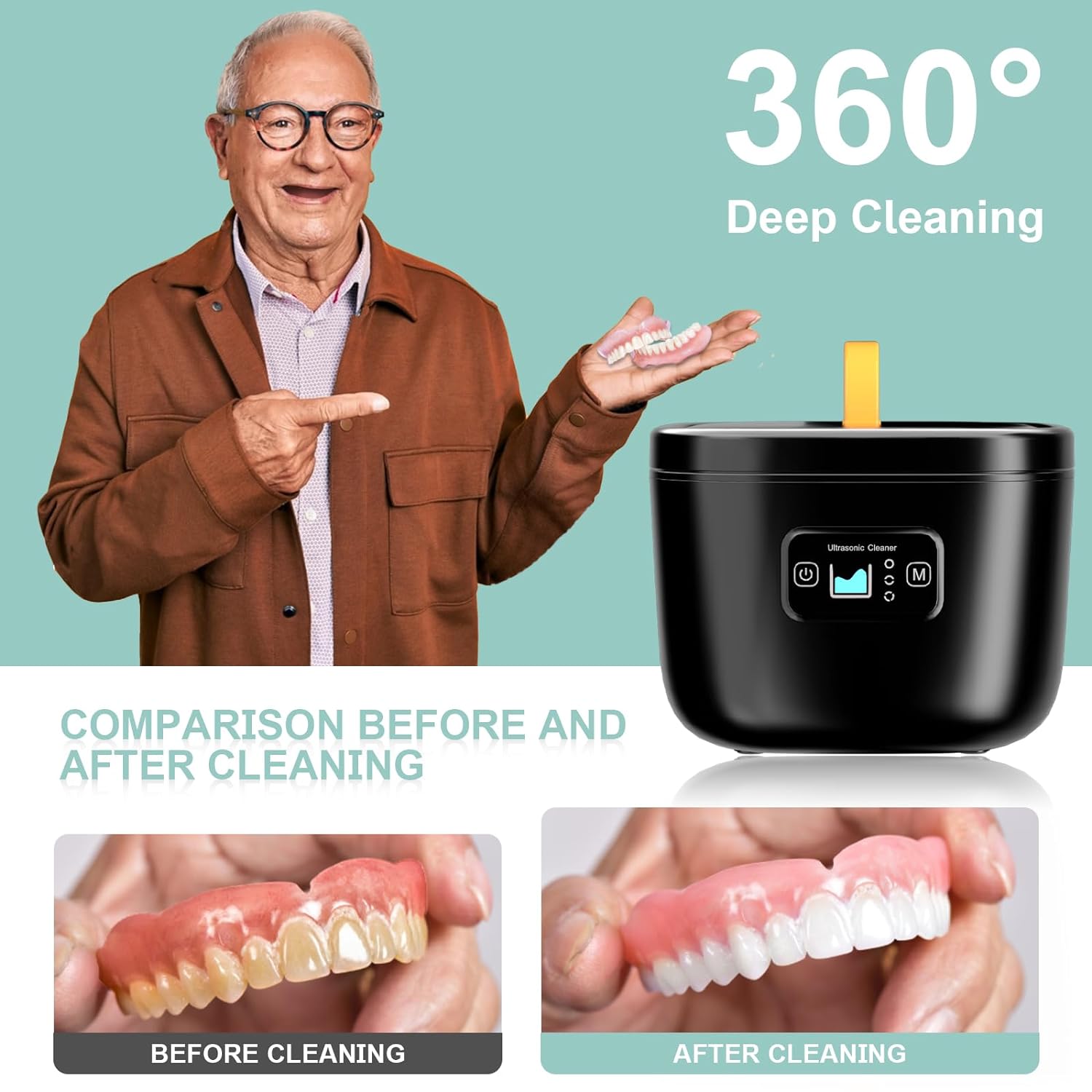 Ultrasonic Cleaner for Retainer, Dentures, Mouth Guard, Aligner, Whitening Trays, 255ML 43kHz Jewelry Cleaner Ultrasonic Machine, Portable Ultrasonic Retainer Cleaner for Home Travel, Ideal Gift
