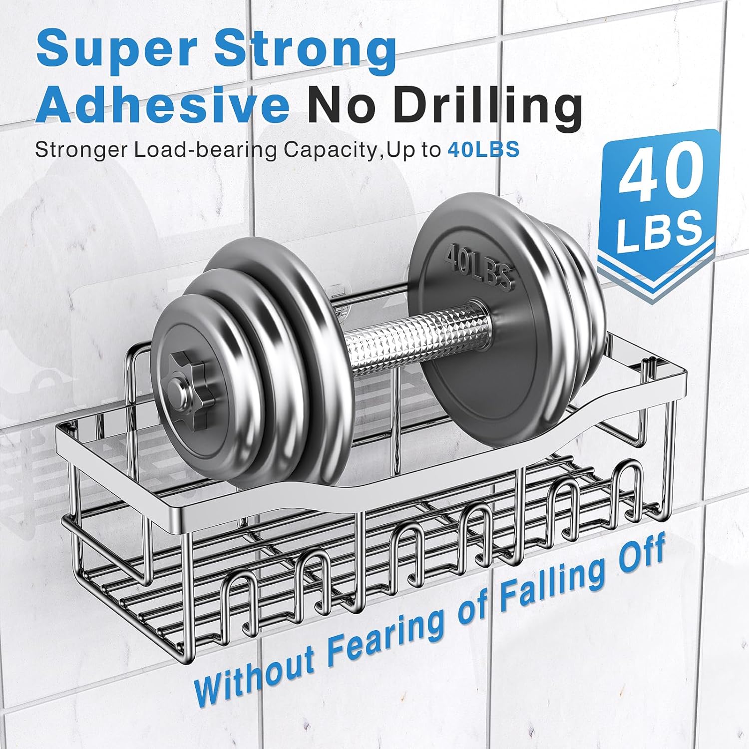 Adhesive Shower Caddy, 5 Pack Rustproof Stainless Steel Bath Organizers With Large Capacity, No Drilling Shelves for Bathroom Storage  Home Decor