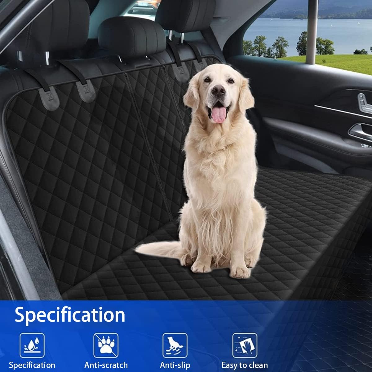 Dog Car Seat Cover for Back Seat, Waterproof Dog Bench Seat Pad Compatible for Armrest  Seat Belt, Universal Nonslip Durable Soft Pet Backseat Protector for Cars Trucks  SUVs (Black)