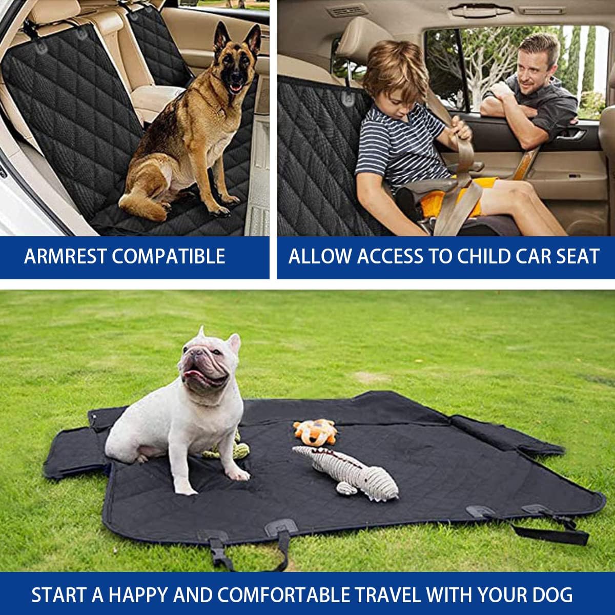 Dog Car Seat Cover for Back Seat, Waterproof Dog Bench Seat Pad Compatible for Armrest  Seat Belt, Universal Nonslip Durable Soft Pet Backseat Protector for Cars Trucks  SUVs (Black)