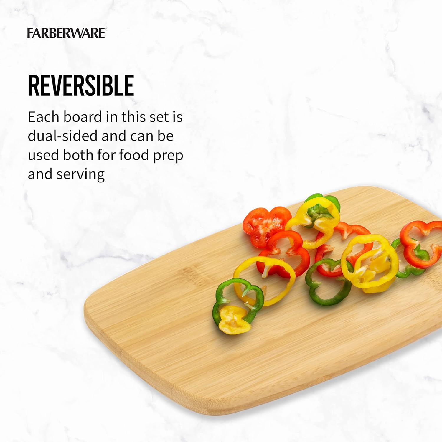 Farberware 4-Piece Kitchen Reversible Chopping Boards for Meal Prep and Serving, Charcuterie Board Set, Wood Cutting Boards, Assorted Sizes, Bamboo