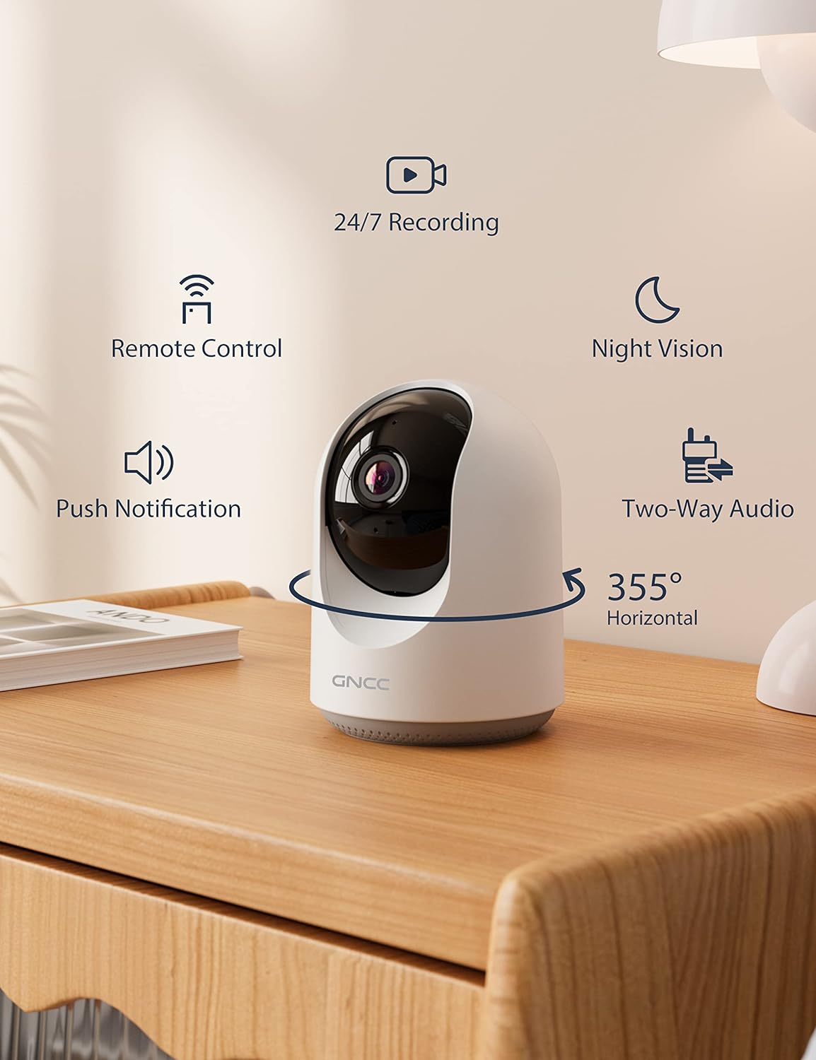 GNCC Pet Camera, Indoor Camera for Baby/Pet/Security with Night Vision, Dog Camera, 2-Way Audio, 2.4G WiFi, 360° PTZ Remote Control(Manual Up and Down), Smart Detection, SDCloud Storage, P1