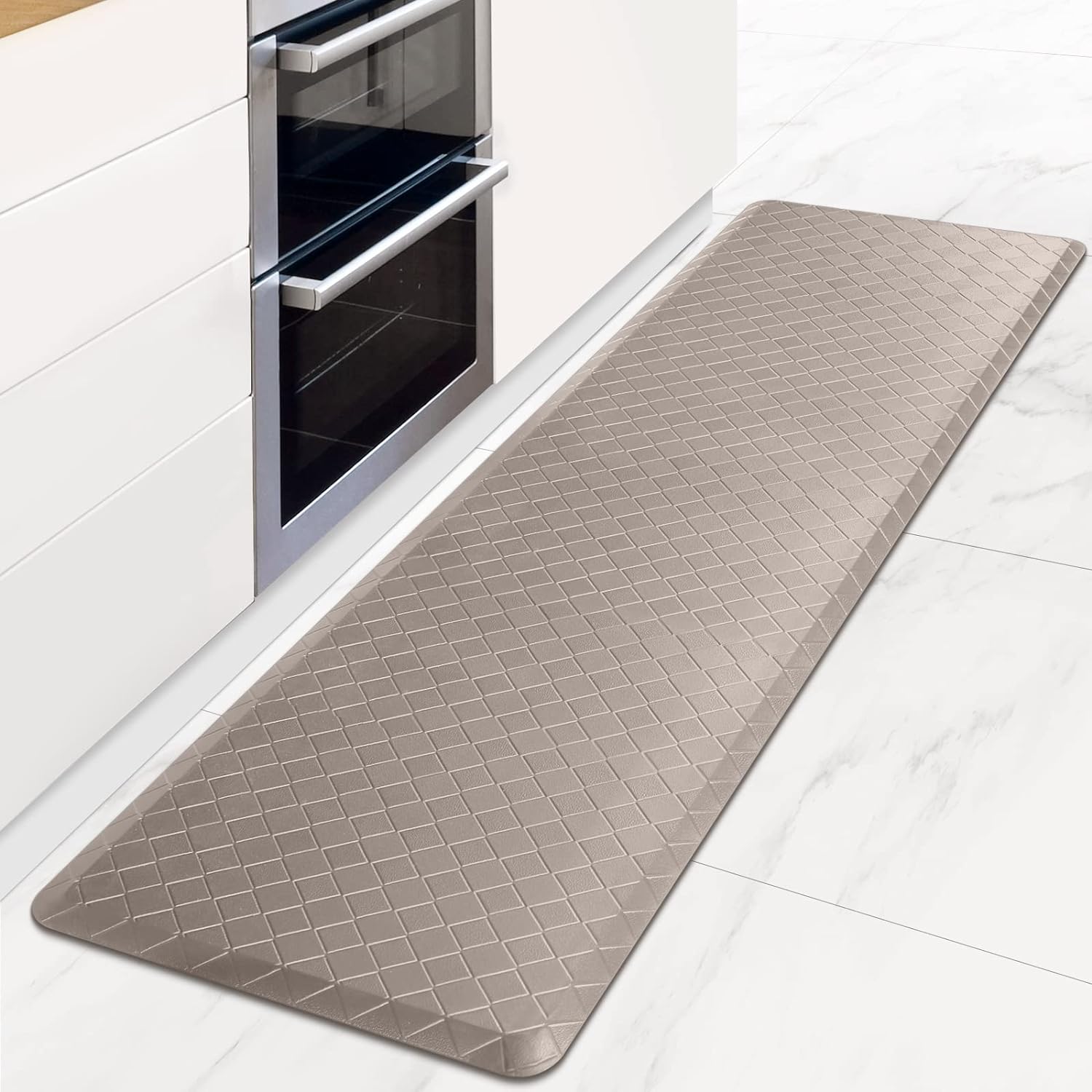 HappyTrends Kitchen Runner Rugs Anti-Fatigue mats,17.3x 28,Non Slip Waterproof Ergonomic Comfort Mat for Kitchen, Floor Home, Office, Sink, Laundry,Khaki