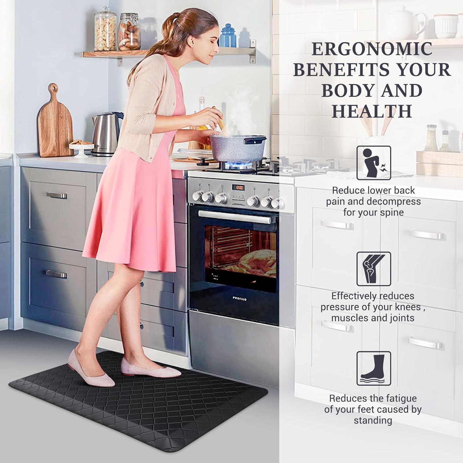 HappyTrends Kitchen Runner Rugs Anti-Fatigue mats,17.3x 28,Non Slip Waterproof Ergonomic Comfort Mat for Kitchen, Floor Home, Office, Sink, Laundry,Khaki
