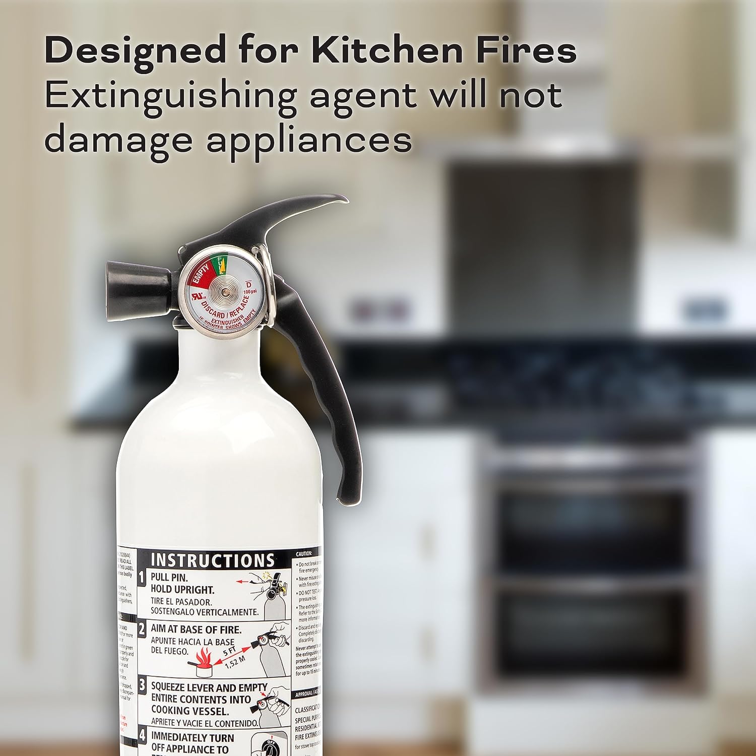 Kidde Kitchen Fire Extinguisher, Home Use for Grease Fires, 3.9 Lbs., Wall Mount Included, White