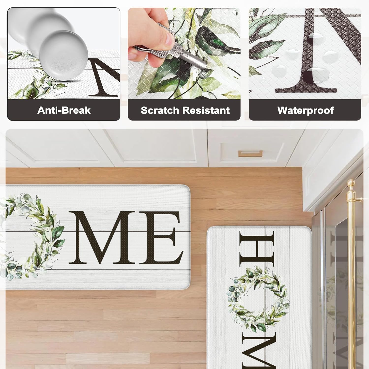 KIMODE Farmhouse Kitchen Mat 2PCS Anti Fatigue Kitchen Runner Rug Sets Non-Skid Waterproof Kitchen Floor Mat Cushioned Comfort Foam Standing Mat for Office,Laundry,Sink,Home