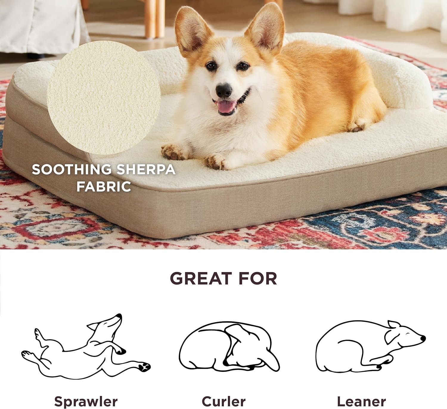 Lesure Memory Foam Dog Bed for Medium Dogs, Medium Orthopedic Dog Bed Sofa with High Support Reversible Egg Foam - Pet Couch with Removable Washable Cover and Waterproof Coating, Grey