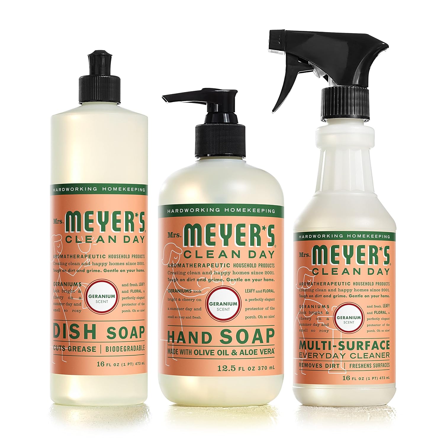 MRS. MEYERS CLEAN DAY Kitchen Basics Set, Includes: Multi-Surface Cleaner, Hand Soap, Dish Soap, Lavender Scent, 3 Count Pack