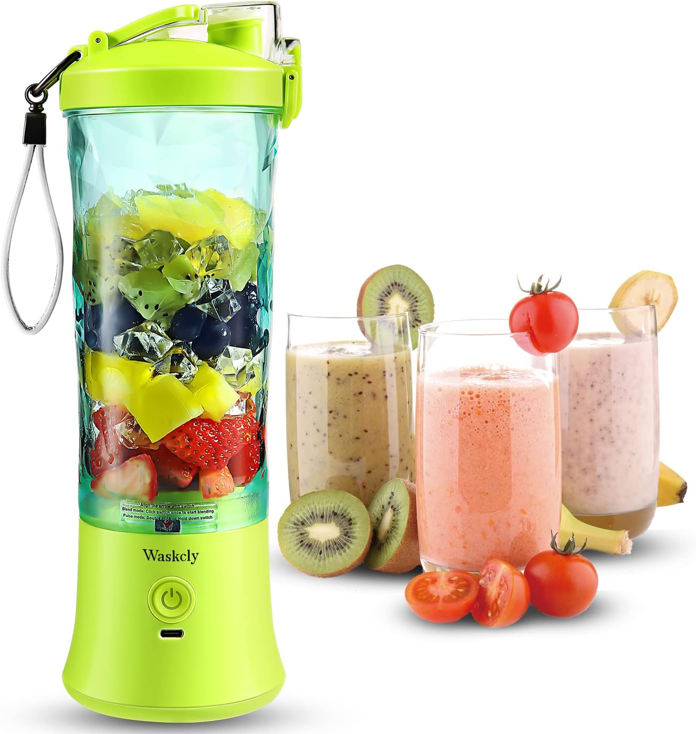 Portable Blender 20 Oz, Personal Size Blender for Shakes and Smoothies with 6 Blades, Mini Small Smoothie Blender Bottles for Kitchen, Home, Travel (Green)