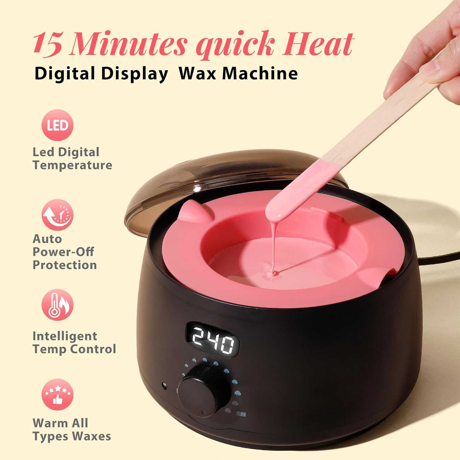Premium At-Home Waxing Kit for Women: Yeelen Wax Kit with 5 Packs Hard Wax Beads Digital Wax Warmer for Hair Removal - Ideal for Brazilian Facial Body Eyebrow Bikini Leg  Sensitive Skin