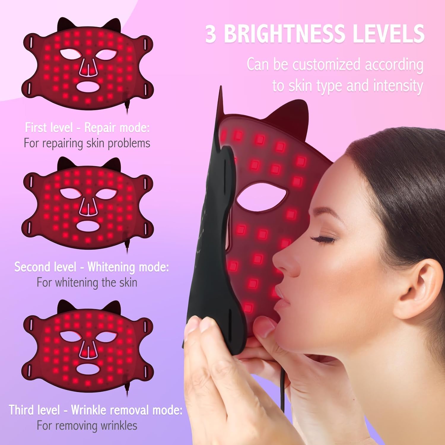 Red Light Therapy for Face, 4 Colors LED Red Light Therapy Silicone Mask 660nm  850nm Wavelength for Home Use