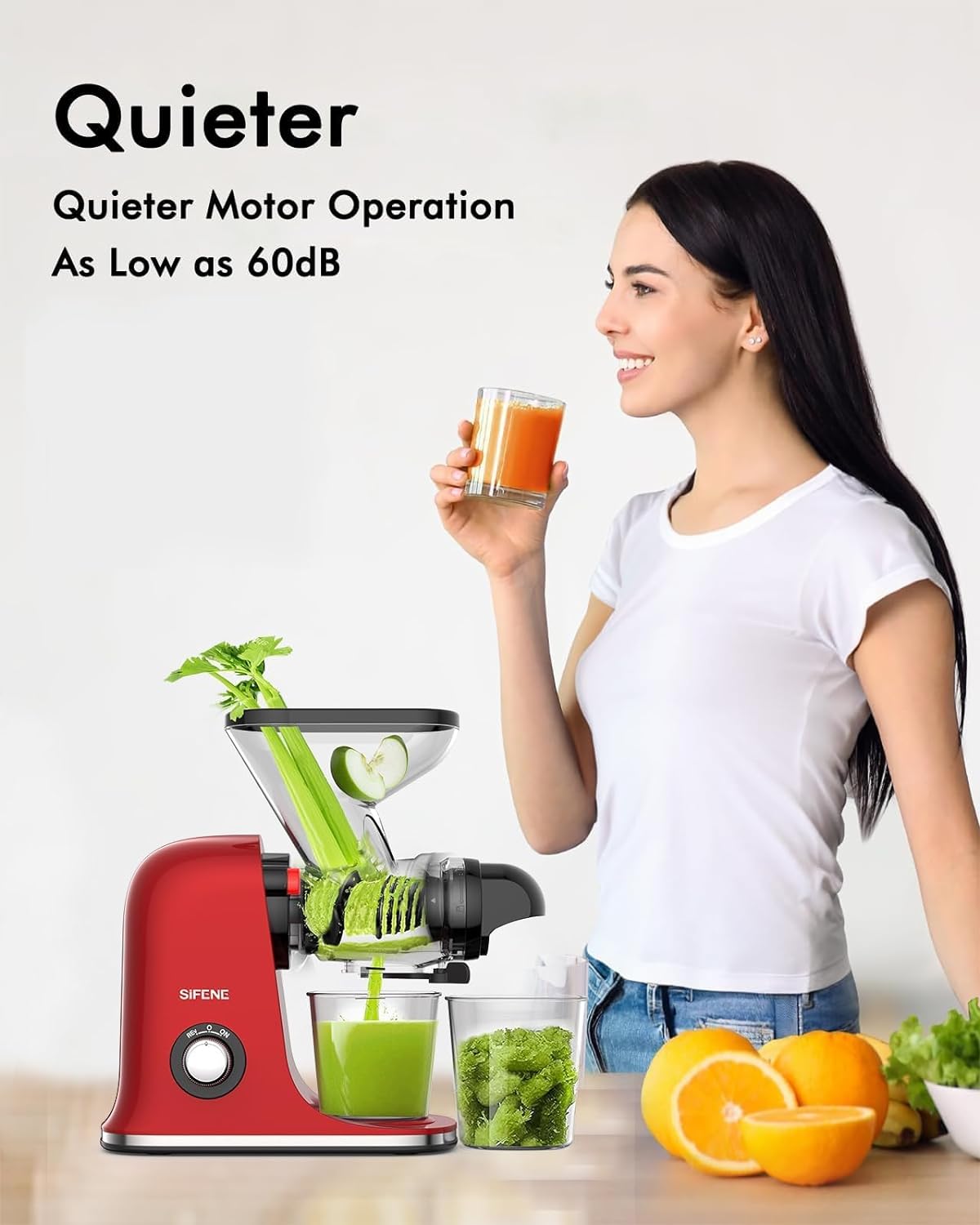 SiFENE Cold Press Juicer Machine, Compact Single Serve Slow Masticating Juicer, Vegetable and Fruit Juice Extractor Maker Squeezer, Easy to Clean, BPA Free (Black)