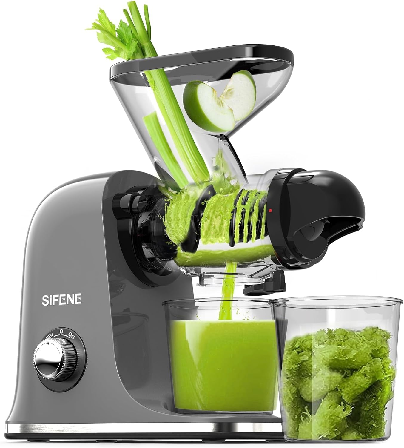 SiFENE Cold Press Juicer Machine, Compact Single Serve Slow Masticating Juicer, Vegetable and Fruit Juice Extractor Maker Squeezer, Easy to Clean, BPA Free (Black)