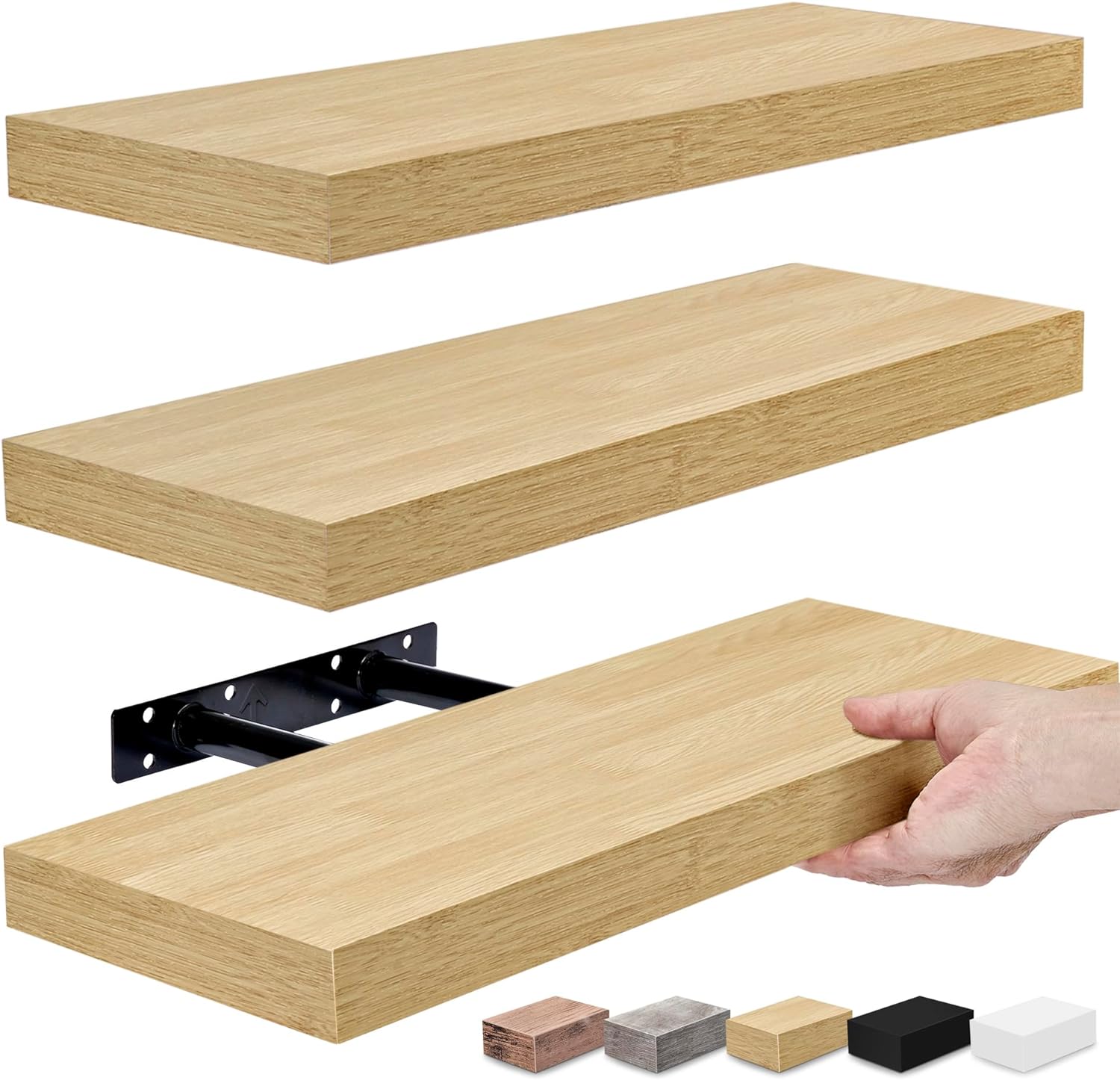 Sorbus Floating Shelves for Wall, Bathroom Shelves Wall Mounted for Kitchen, Bedroom, Bathroom Storage Over Toilet, Hanging Book Shelf for Wall Home Decor Living Room (Maple Wood, 2 Pack)